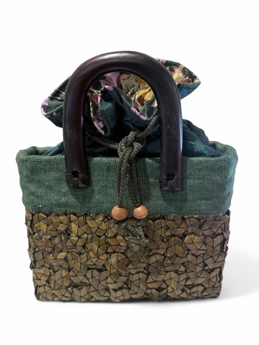 Vintage Thai Woven Drawstring Handbag